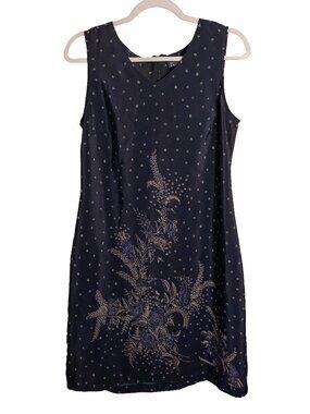 Vintage Hillard & Hanson Navy Floral Sheath Dress - Sleeveless - Size 12